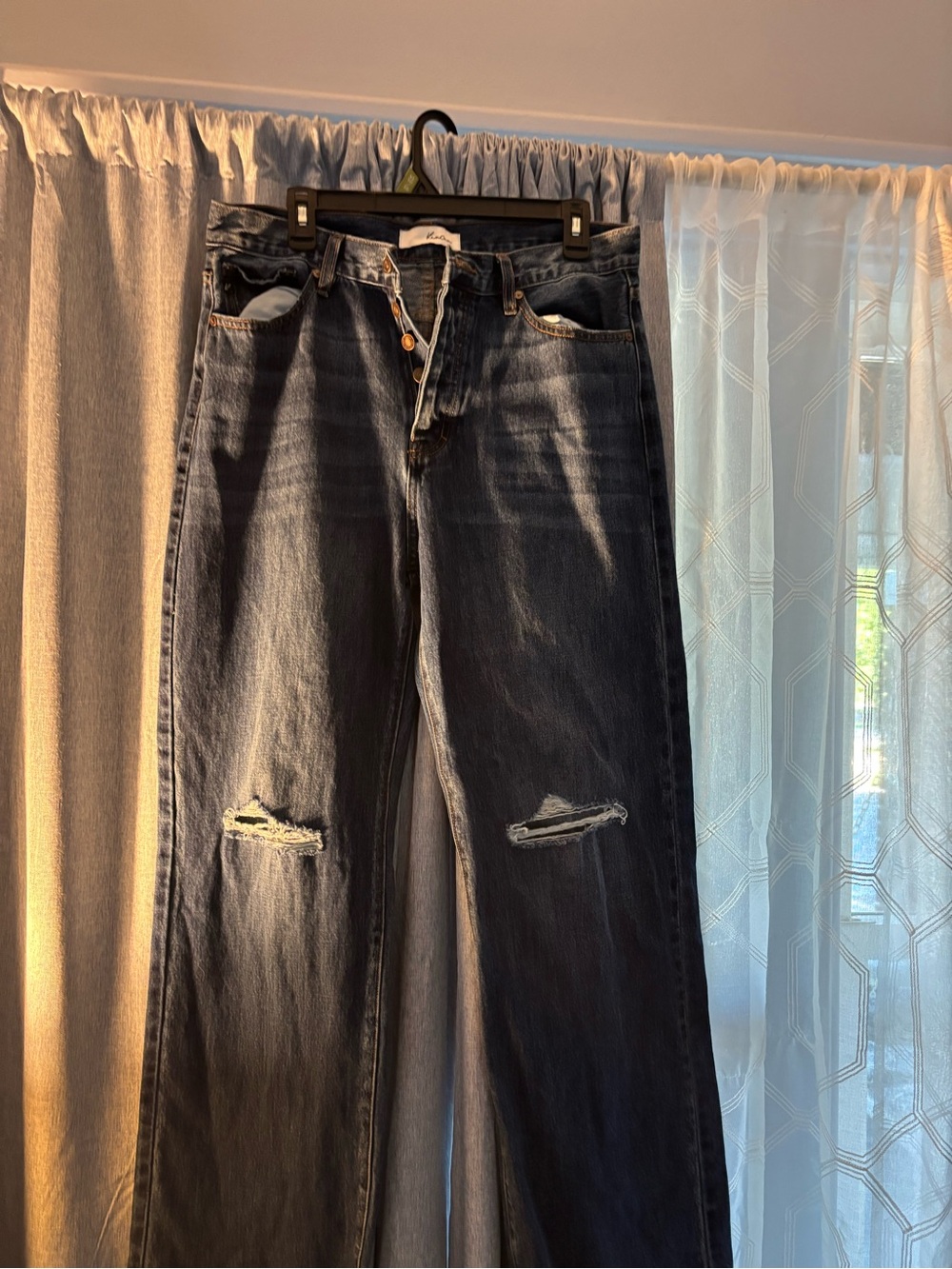 KanCan Dark Wash Wide Leg Ripped Jeans